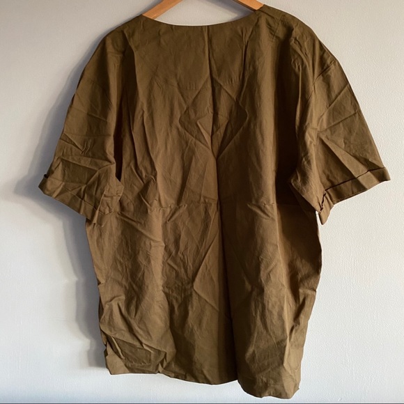 New Zara Relaxed Fit short sleeve top SZ XL Khaki - Picture 2 of 3
